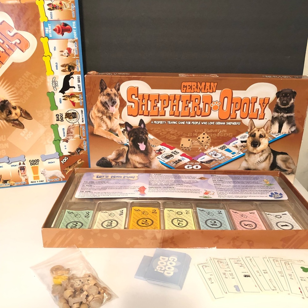 German Shepard Opoly Late for the Sky Tail Wagging Dog Property Board Game